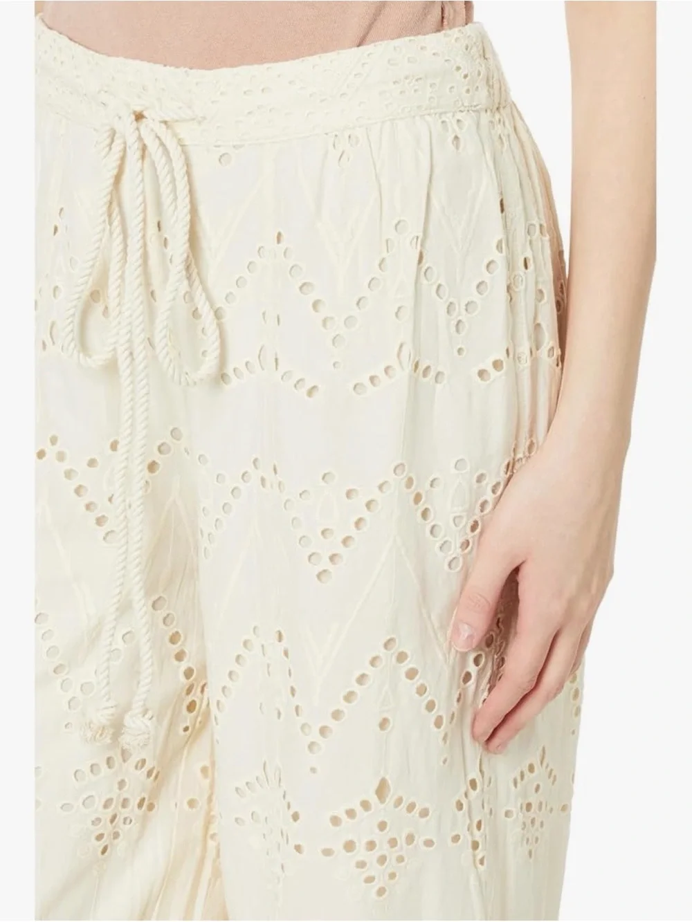 Free People Emma Embroidered Cream Eyelet Wide-Leg Pants